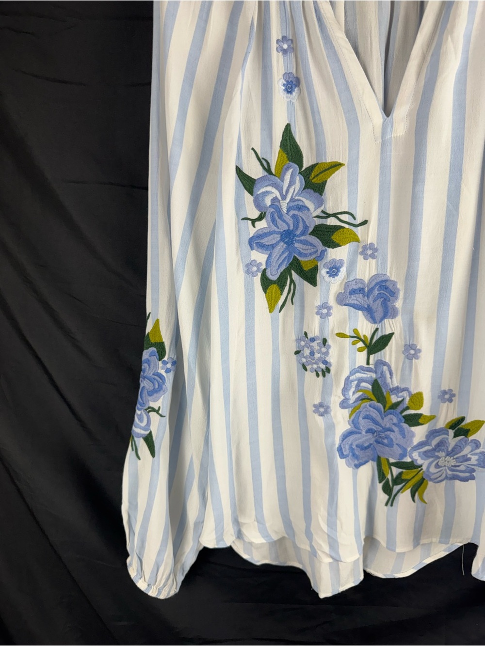 Anthropologie Embroidered & Striped Blouse Sz M Boho Cottagecore Nature Relaxed - Picture 8 of 11